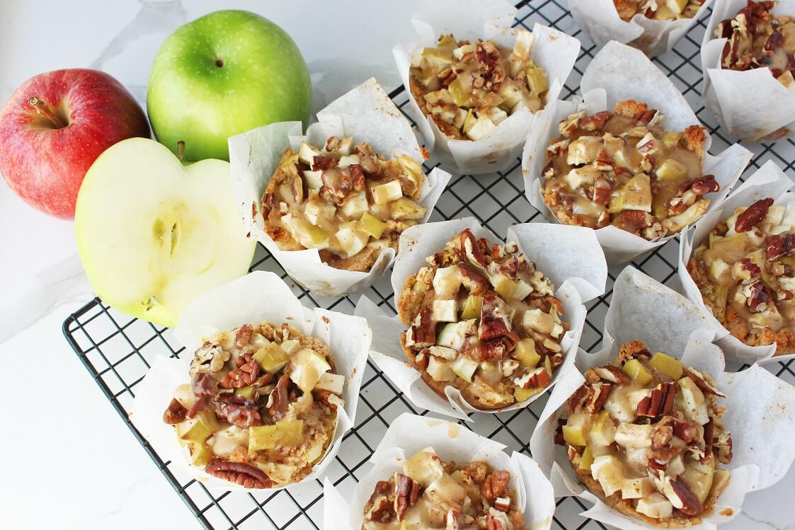 Apple, Pecan and Date Muffins with a Caramel Sauce
